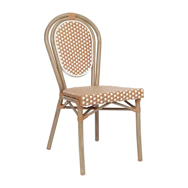 Chaise empilable de bistrot Thonet commerciale intérieure/extérieure Flash Furniture Lourdes, rotin synthétique et cadre en aluminium