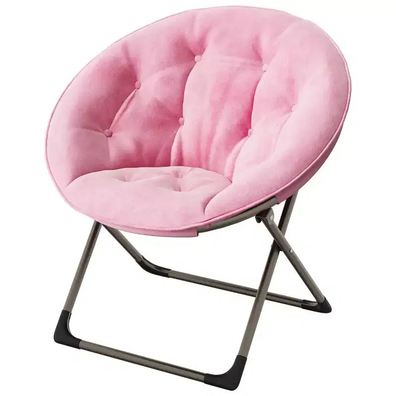 Fauteuil soucoupe, fauteuil moelleux en fausse fourrure, fauteuil lune avec structure métallique pliable, siège d'appoint floral