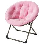 Fauteuil soucoupe, fauteuil moelleux en fausse fourrure, fauteuil lune avec structure métallique pliable, siège d'appoint floral