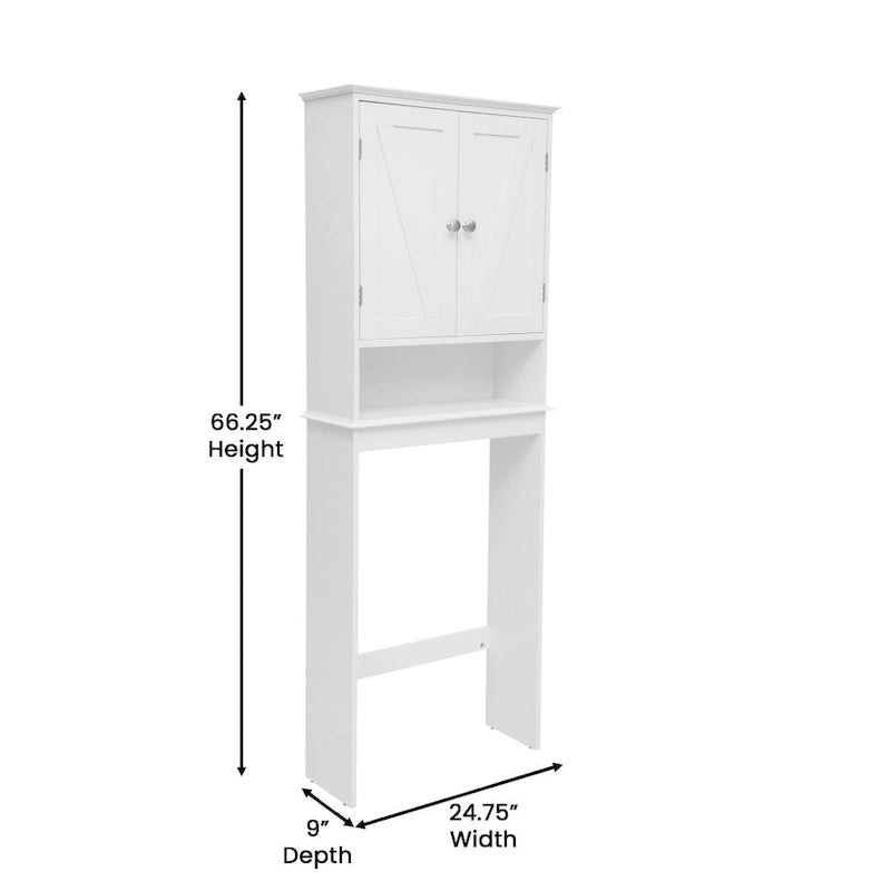 Meuble de toilette sur pied de toilette style ferme avec étagères et portes à fermeture magnétique