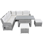 Ensemble de canapé d’angle modulable en rotin d’extérieur avec table réglable et fauteuils inclinables